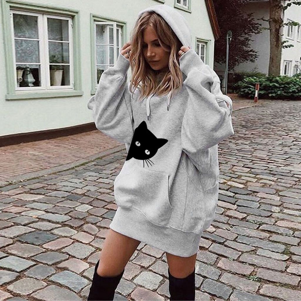 Cat Ear Oversized Hoodie Dress Women 