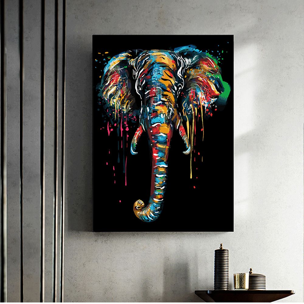 Colorful Elephant Painting Canvas Wall Art Animal Poster Wall Picture Home Decor