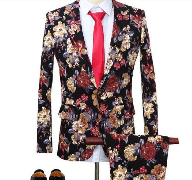 2020 Stylish Classic Mens Suit Floral Print Slim Mens Suit Two Piece ...