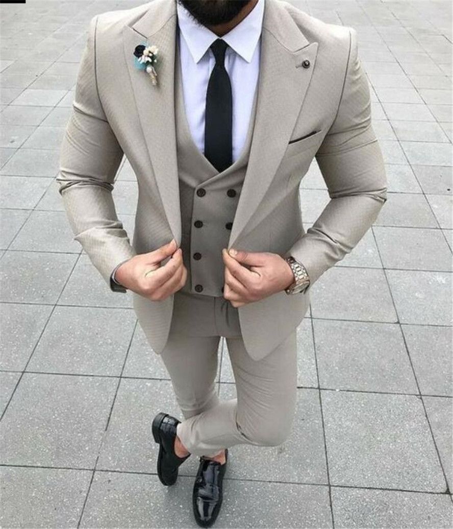 2020 Beige Wedding Casual Suit Mens Groom Tuxedos Men