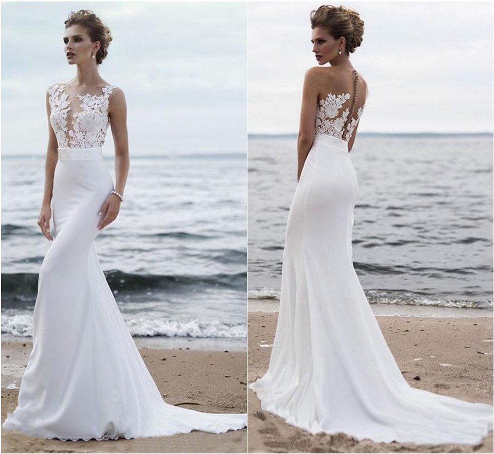 Compra Vestidos De Novia De La Boda De Gasa Tren De La Corte De Playa Del  Verano Con Elegantes Botones De Malla Transparente Mejores Vestidos De Boda  De La Sirena De Encaje