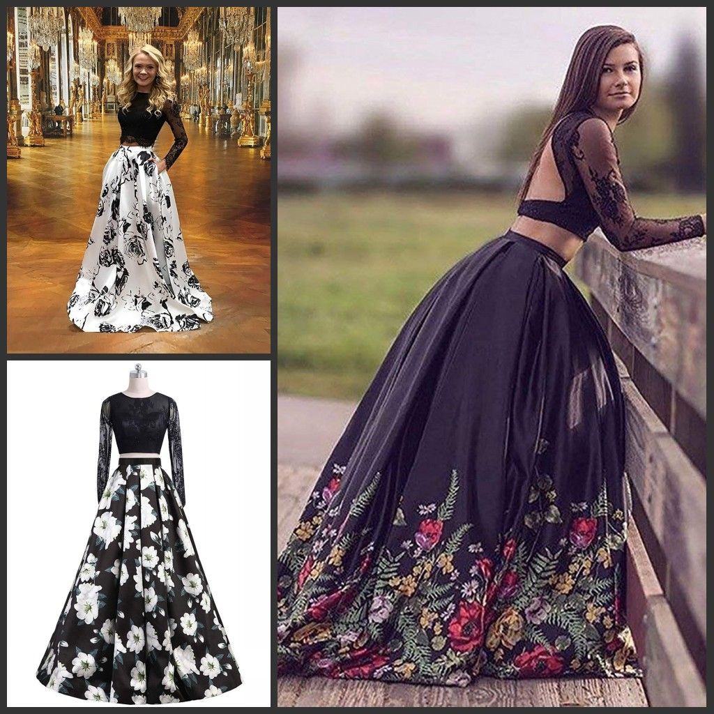 2 piece long sleeve prom dress