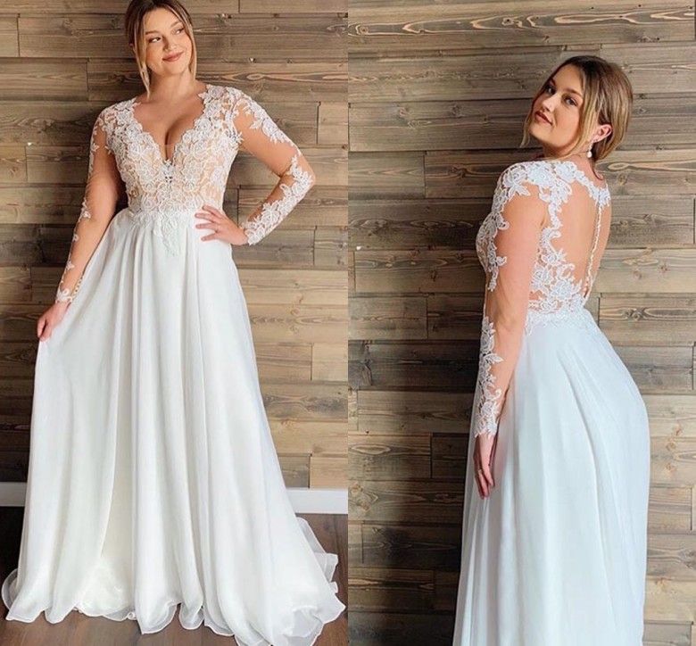 thehoteldesign Aline Puffy Sleeve Plus Size Wedding Dresses