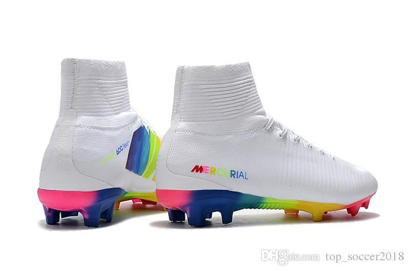 white rainbow soccer cleats