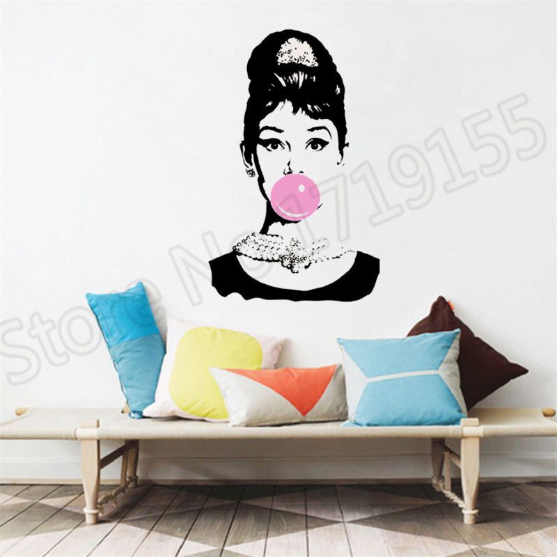 Audrey Hepburn Bubble Gum Beauty Hair Salon Wall Decal Interior