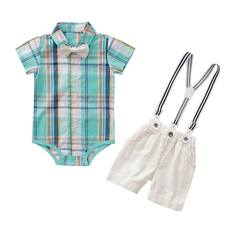 Gentleman Plaid Bow Tops Camiseta Pantalones cortos para Gentleman Plaid Bow Tops Camiseta Pantalones cortos para