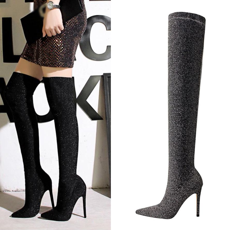 over the knee stocking boots