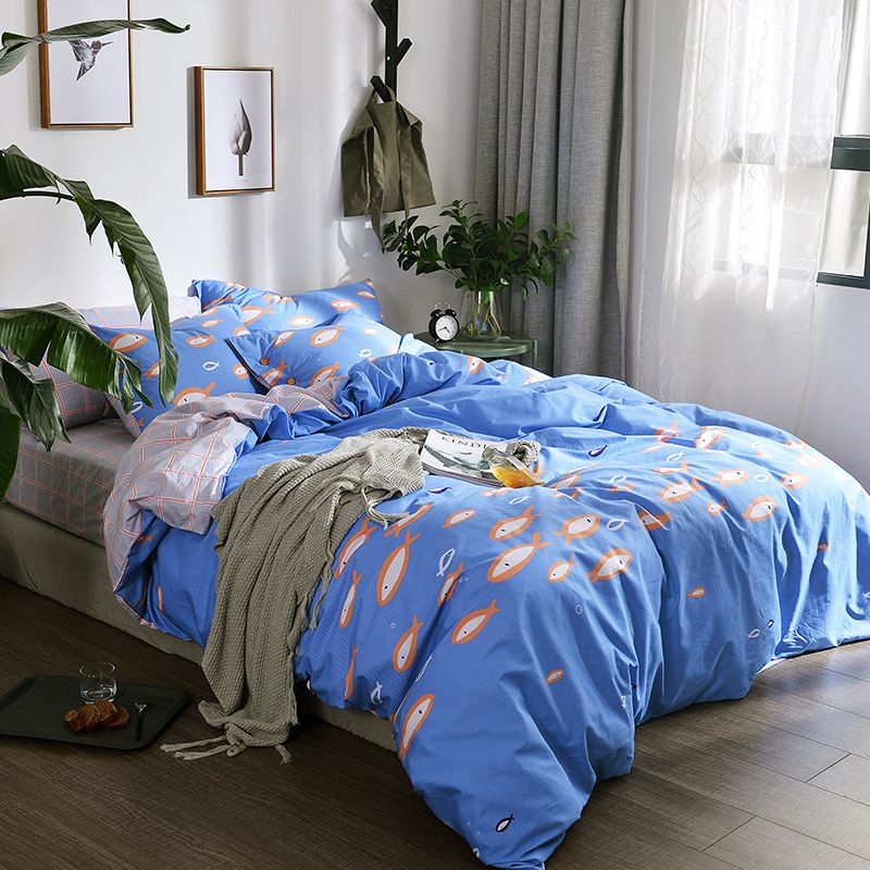 Tropical Leaf Fish Flowers Bedding Set Twin Queen King Size Cotton