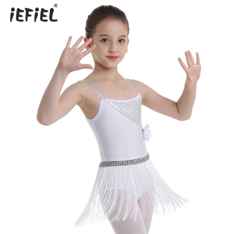 IEFIEL Enfant Filles Robe de Soir/ée Ballet Lyrique Justaucorps Danse Contemporaine Sequin Robe De Danse Latine Moderne Performance Mousseline De Soie 7-14 Ans