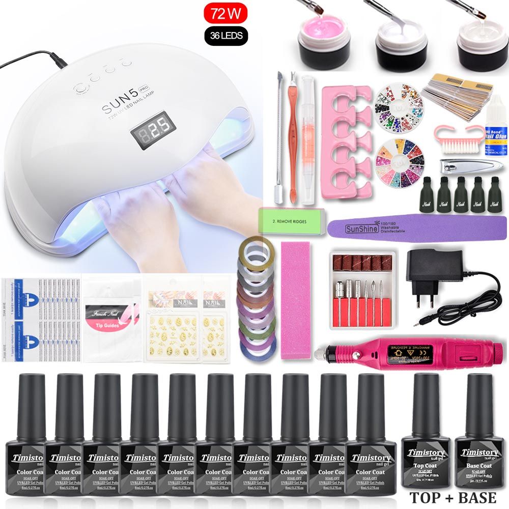 Tag ud vægt krise 10pcs Gel Nail Polish Set Manicure Set UV Lamp Dryer Acrylic Nail Kit UV  Extension Gel Electric Manicure Drill Art Tool