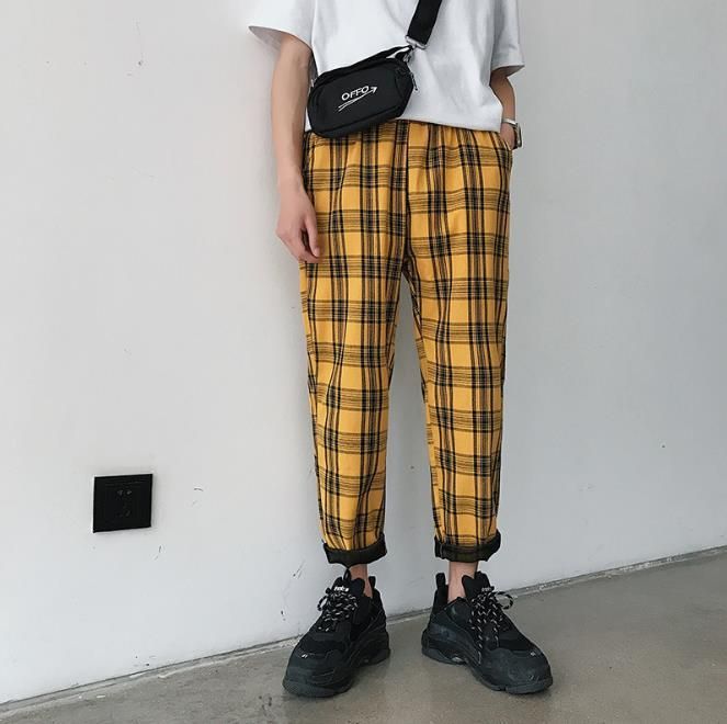 yellow plaid mens pants