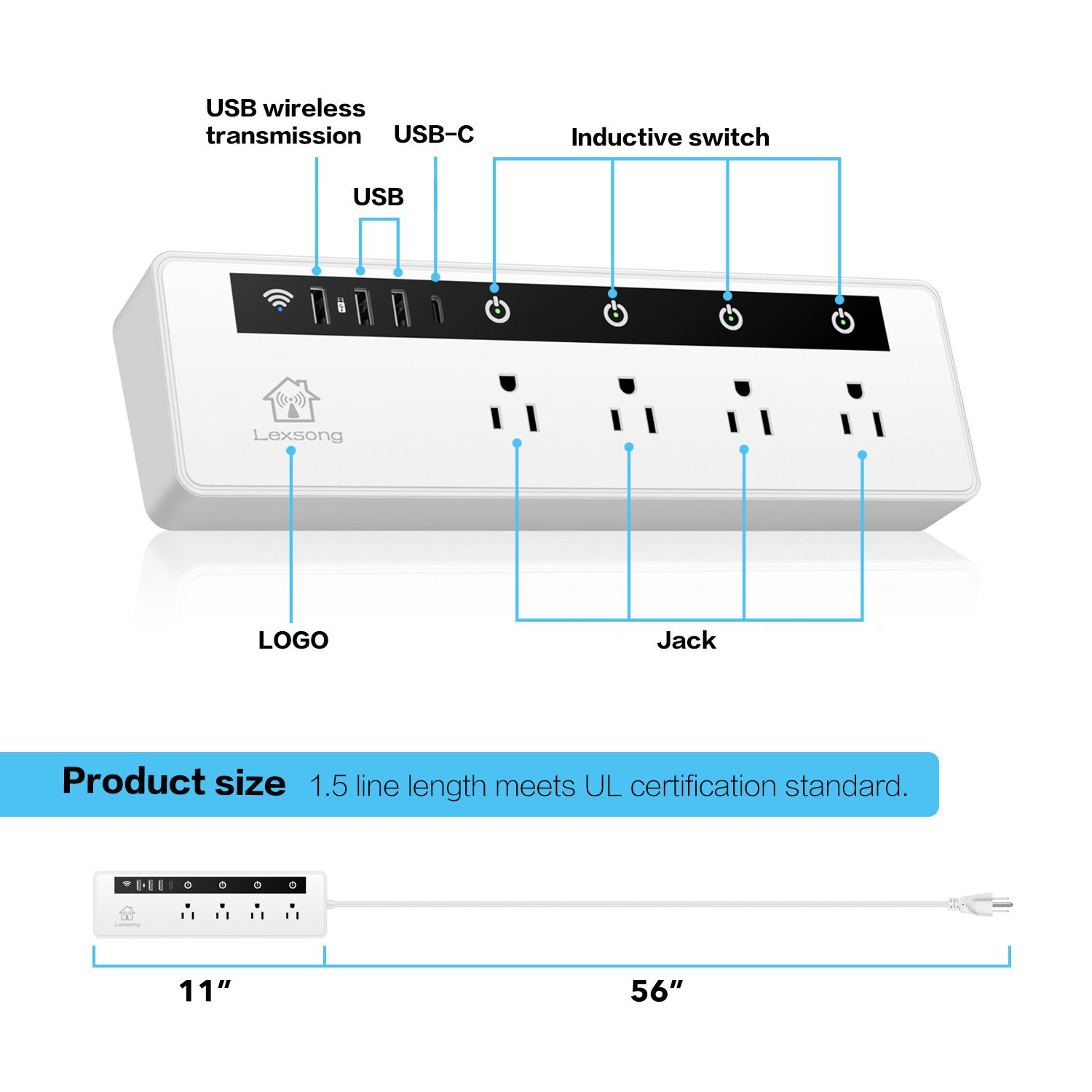 3 USB Charging Ports and Type C Port Voice Control via Alexa and Remote Control of APP WiFi Smart Power Strip Lexsong L1 Surge Protector Have Function of WiFi Storage and Share with 4 Smart Sockets 