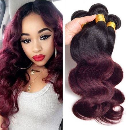 Dark Root Ombre 1b 99j Burgundy Two Tone Human Hair Weft Bundles Wine Red Ombre Hair Weaves Human Hair Extension Weft Human Hair Extension Wefts From