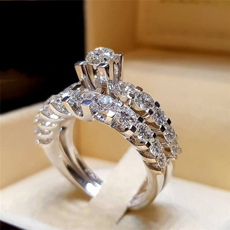 Conjuntos de anillos de únicos 925 anillos de esterlina de boda de compromiso