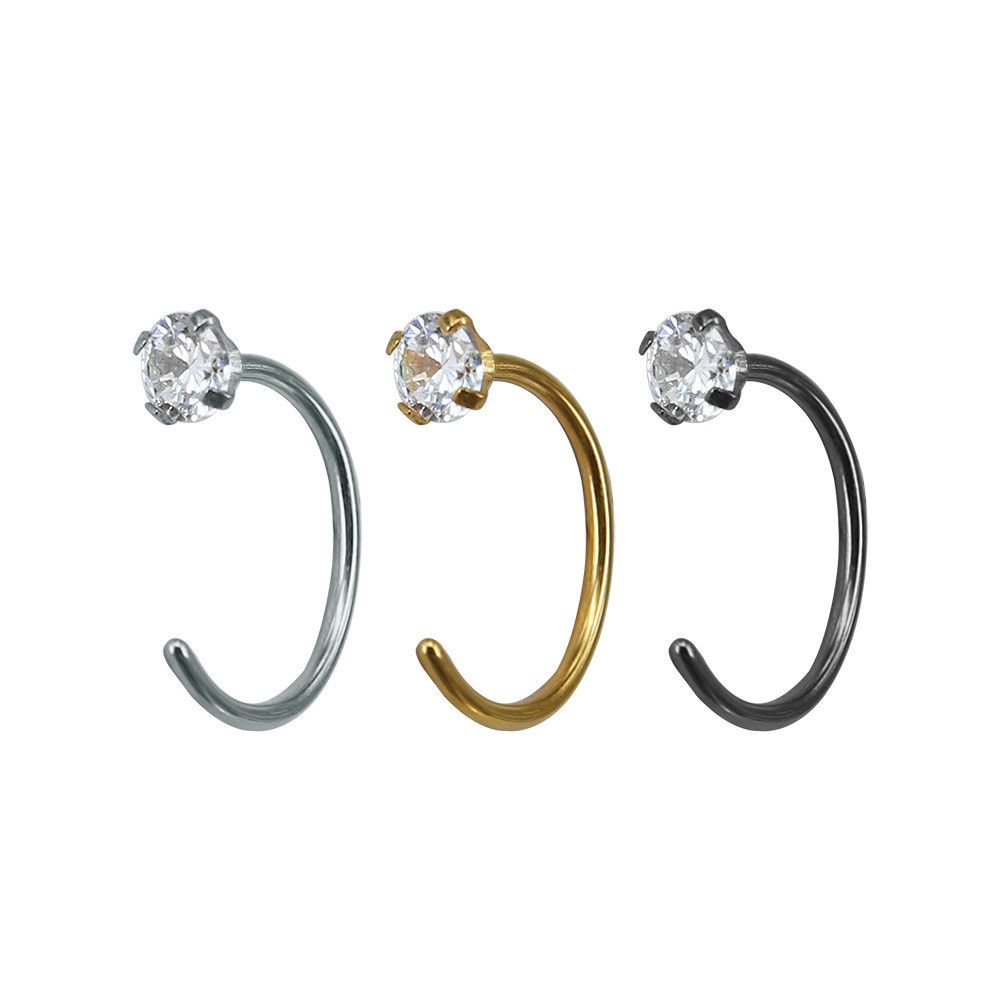Titanium Nose Ring 18g Screw Nostril Stud 3mm Marquise Red or Black Gemstone Body Jewelry Ring 18g Black Gemstone / Rose Gold