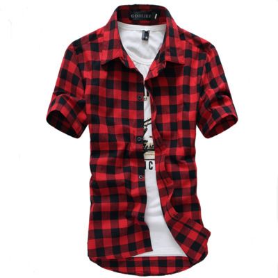 2019 nueva camisa de cuadros rojo y negro hombres camisas 2019 moda verano