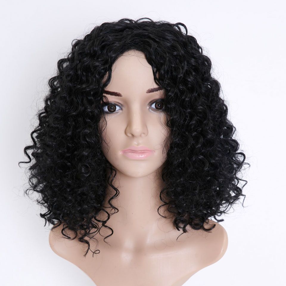 Short Curly Deep Wave Hair Wigs Brazilian Black Women Synthetic Hair Bob Wigs Black Gold Wine Red Natural Wigs For Black Hair Full Lace Wig With Bangs