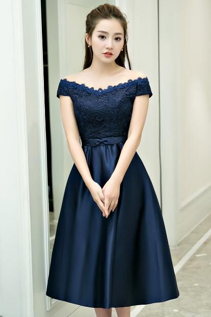 Ordinario batería Persuasivo Vestido De Dama De Honor De Color Azul Marino Oscuro 2019 Vestido De Cóctel  De Satén Y Encaje Fuera Del Hombro Vestidos De Graduación Vestidos De  Fiesta De 48,4 € | DHgate