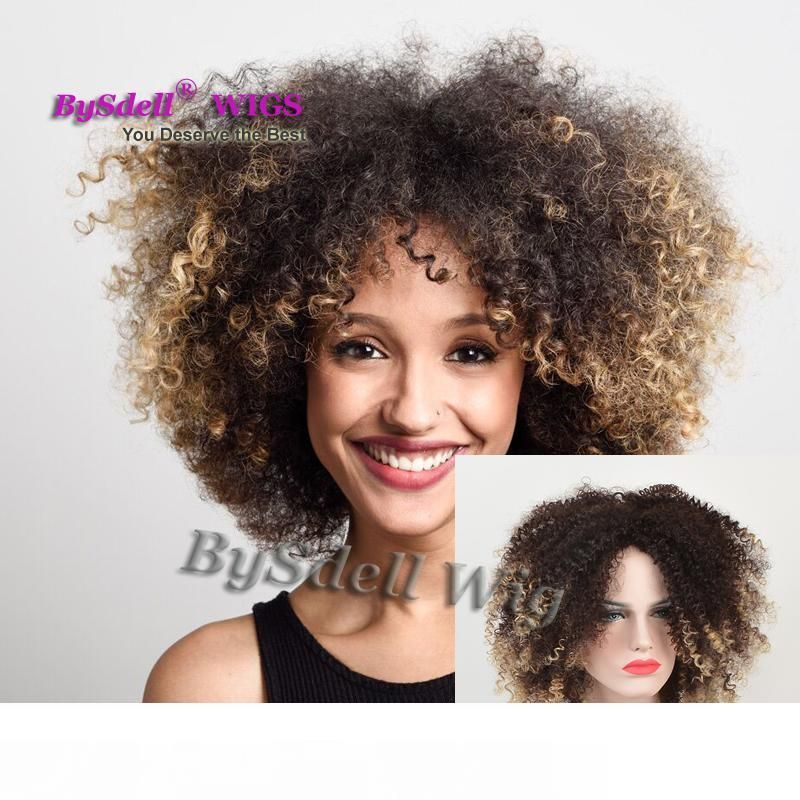 Short Kinky Curly Hair African American Wig Synthetic hair Black Ombre Blonde Tip blonde Color Hair None Lace Front Wigs for Black Women Short Kinky Curly Hair African American Wig Synthetic hair Black Ombre Blonde Tip blonde Color Hair None Lace Front Wigs for Black Women