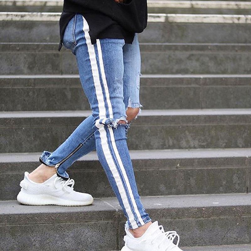 Jeans Strappati Jeans Slim Fit Pantaloni Da Uomo Pantaloni Da Uomo In Denim  Con Risvolto Del Buco Nero Jeans Moda Maschile Da 24,28 € | DHgate Italy