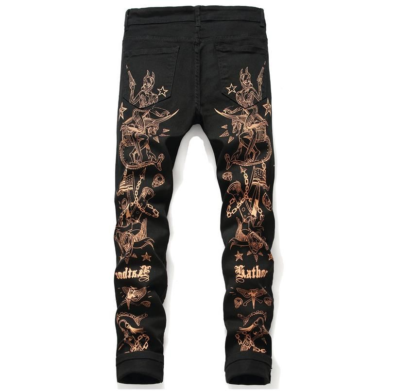 Gold Pattern 3D Printing Mens Jeans 