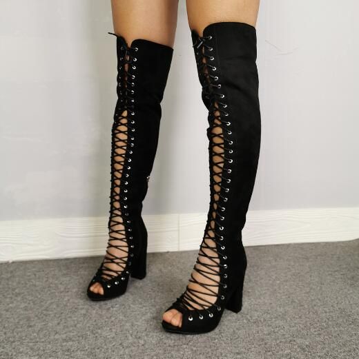 Lace Up Front Thigh Boots Fashion Woman 