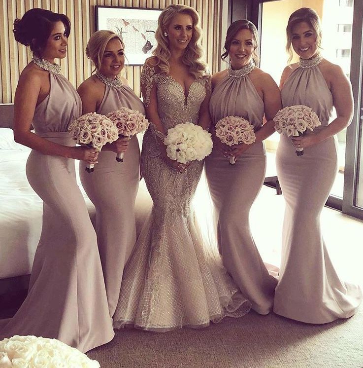 champagne mermaid bridesmaid dresses