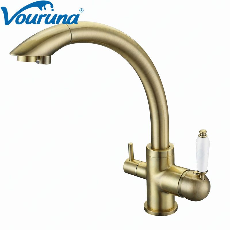 2020 Vouruna Antique Bronze 3 Way Kitchen Faucet Sink Mixer Three