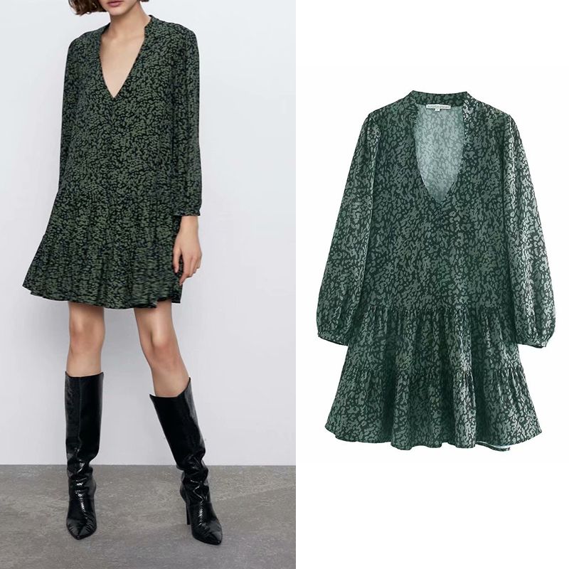 green and black leopard print dress