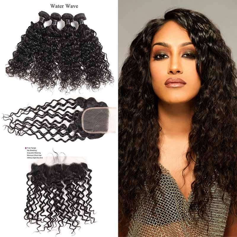 Malaysian Virgin Hair 4 Bundles With 13x4 Frontal Closure Water