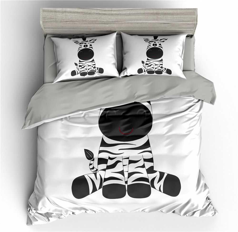 Cartoon Zebra Puppy Pattern 3d Bedding Set White Duvet Cover Sets