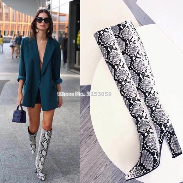 snakeskin high knee boots