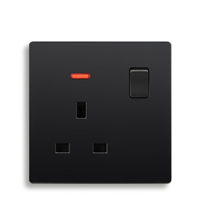 2020 UK Standard Wall Outlet And 13A Single Wall Socket With Black Color Push Button From