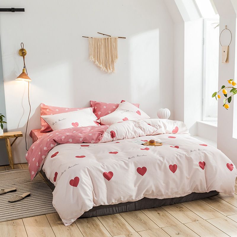 Heart Print Polka Dot Bedding Set Cotton Twin Queen King Size