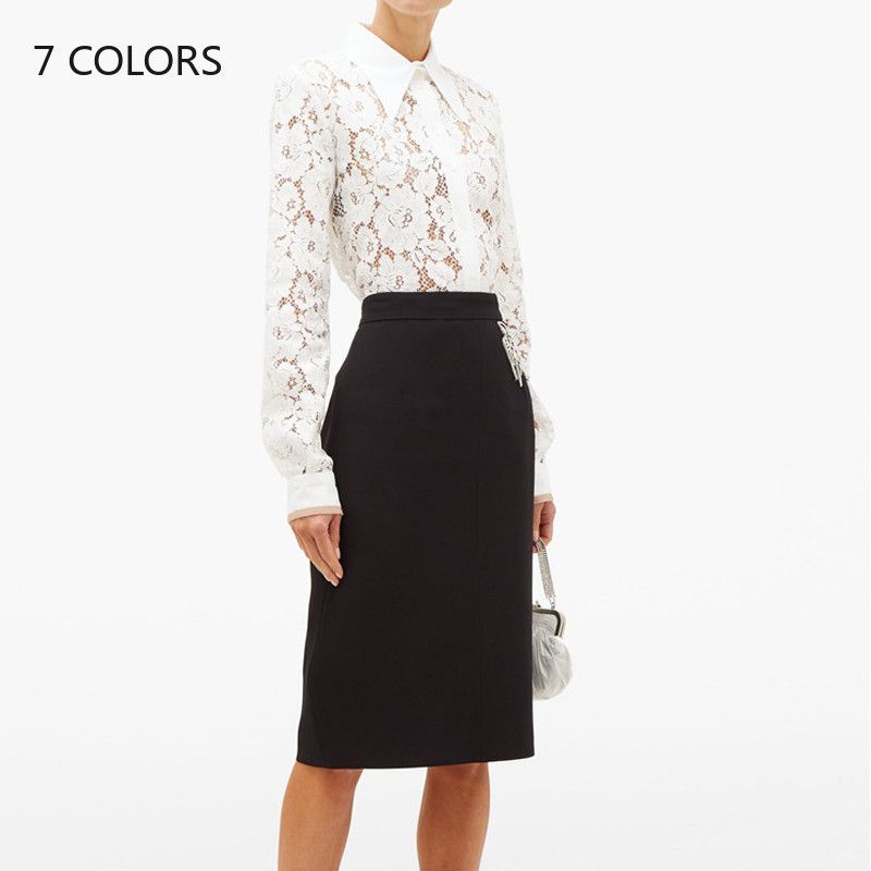 Compre Atractivo Ver A Través De La Blusa De Encaje Mujer Blusas De Moda  2020 Elegante Da Vuelta Abajo A La Camisa De Manga Larga Blanca Del Cordón  Blanco Mujeres Tops A