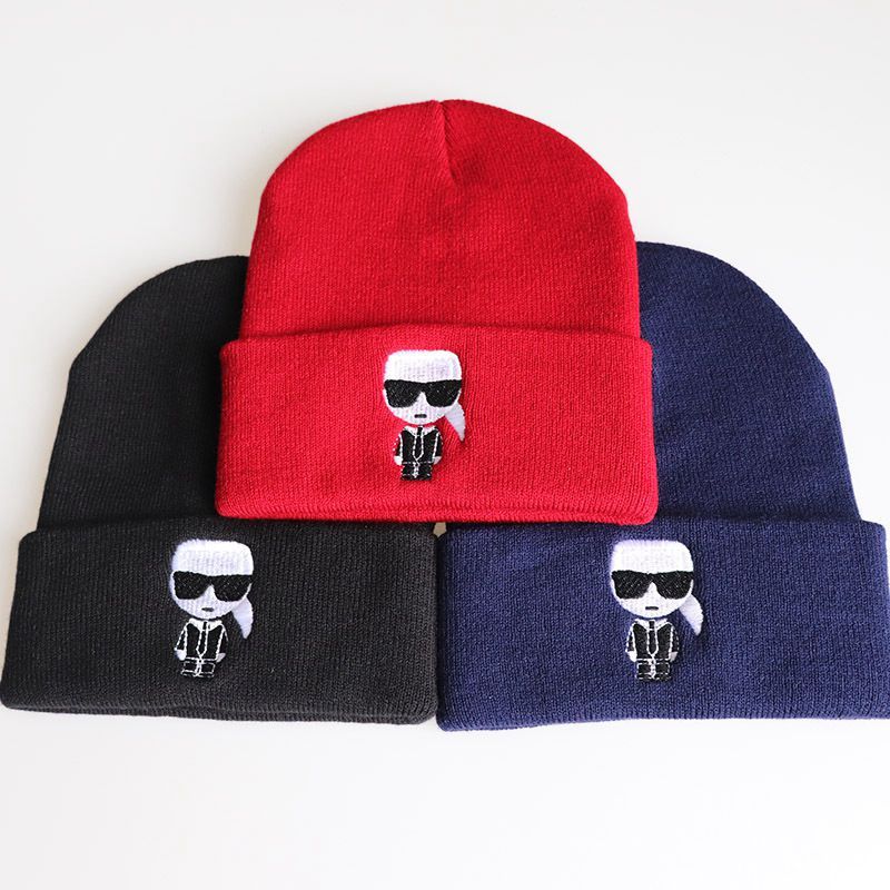 Cartoon Character Embroidery Knitted Hat Autumn And Winter Ski Hat