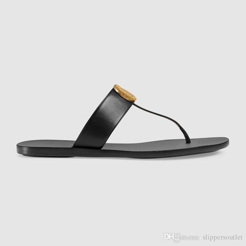 Designer 10mm Leather Thong Sandals Mens Womens Fashion T Strap Flat Slippers Flip Flops