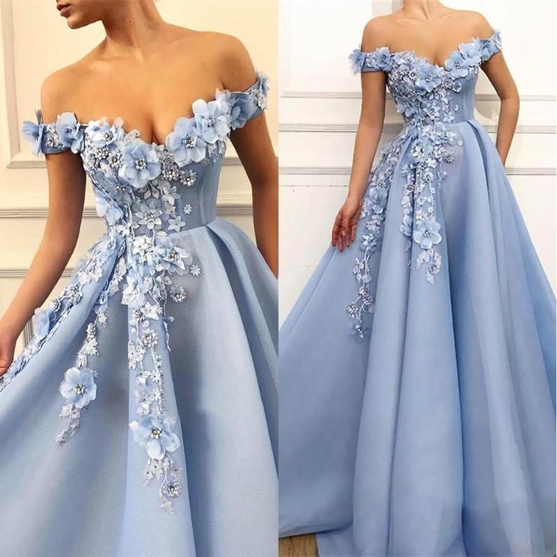 Vestido de bola de los vestidos formales Prom Party aplicaciones florales  3D vestido de encaje hasta