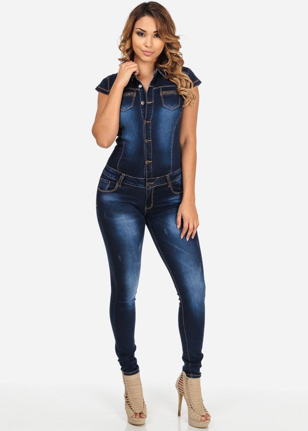 ladies blue jean jumpsuits