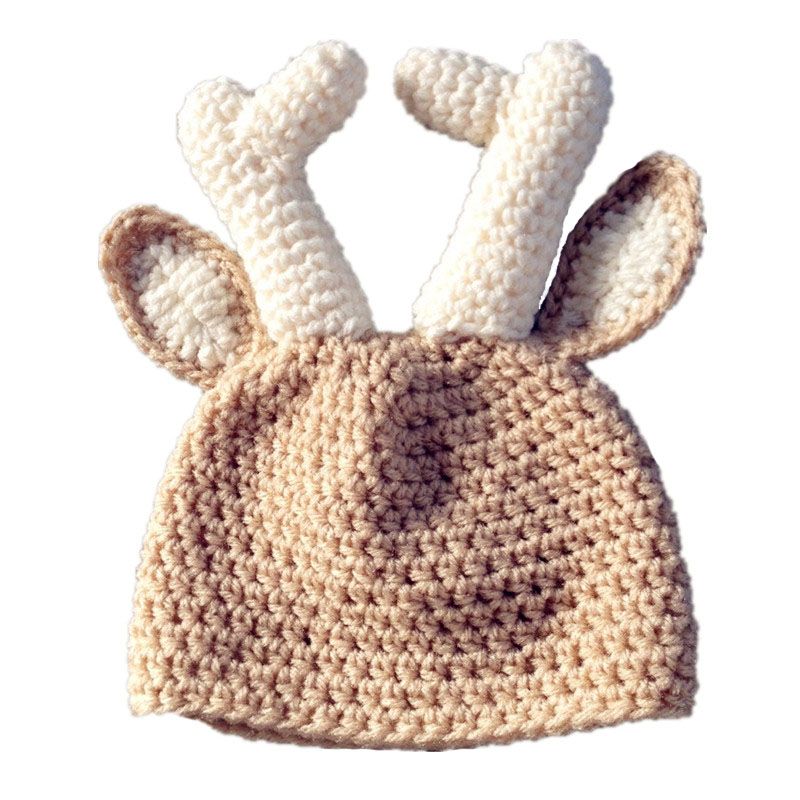 CROCHET REINDEER EAR FLAP BABY HAT knit infant toddler cap beanie photo prop USA