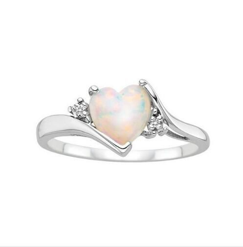1 Pcs Opal Alloy Gems Heart-Shape Women Jewelry Ring Size 7 8 