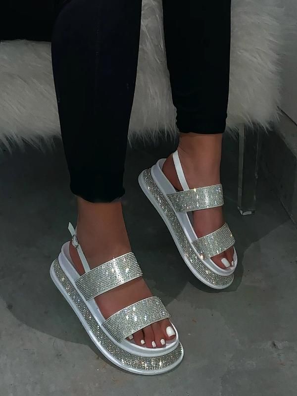 Creazy Woman Summer Sandals Rhinestone Flats Platform Wedges Shoes Flip Flops