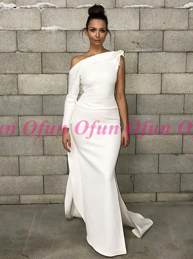 Compra Elegante, Blanco, Un Hombro, Sirena, Vestidos De Noche, Manga Larga,  Lado Dividido, Vestido Largo De Fiesta De Noche, Para Ocasiones Especiales.  Barato | Entrega Rápida Y Calidad | Es.Dhgate