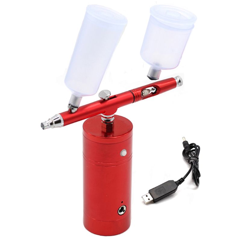 Kit Aerografo Con Compressore Ricaricabile – Doppia Azione, 2 Batterie, Portatile USB – Per Trucco, Torte, Nail Art, Tatuaggi, Modellismo