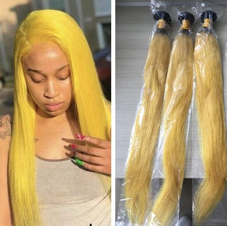 Yellow Ombre Human Hair Extensions Ombre Yellow Hair Weaves Silk