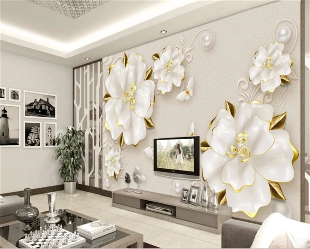 3d Digital Print Wallpaper HD 3D Embossed Rose Beige Jewelry Living Room  Bedroom Background Wall Decoration