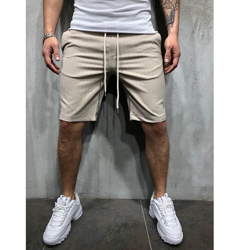 2020 Men Casual Shorts Joggers Striped Patchwork Pocket Drawstring