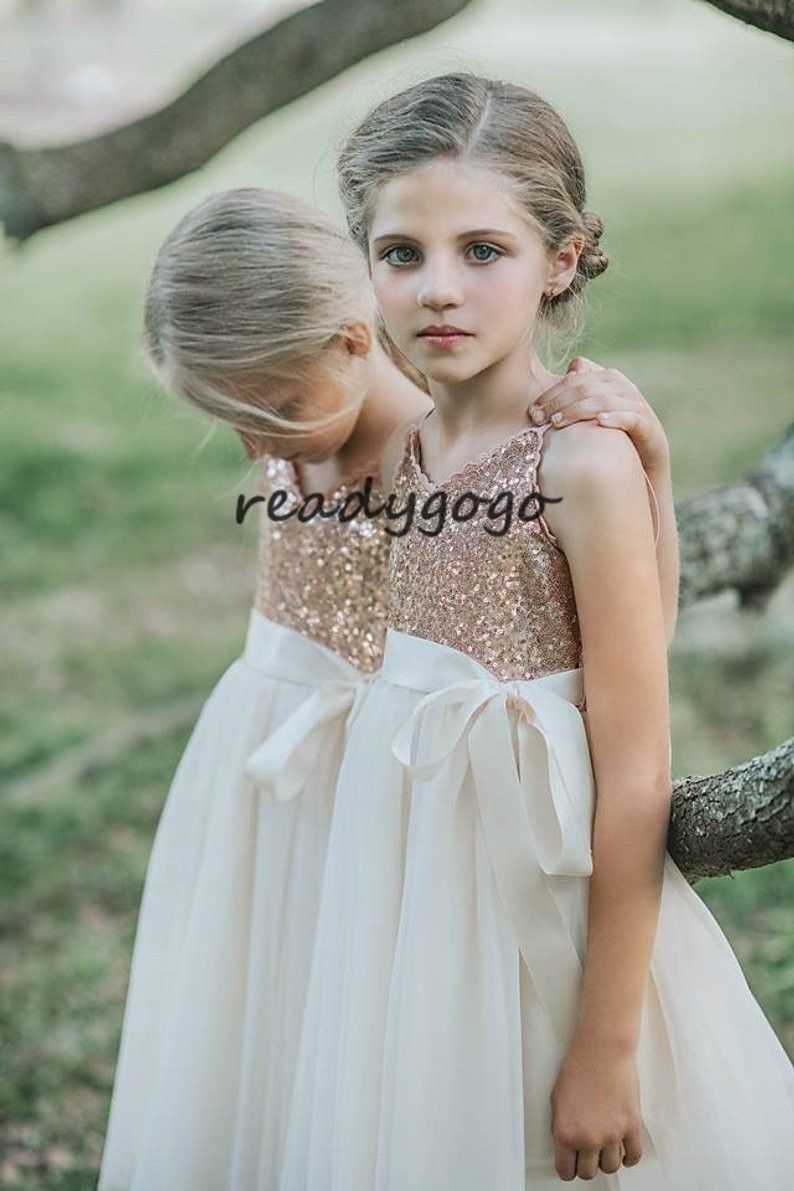 rose gold gown for flower girl