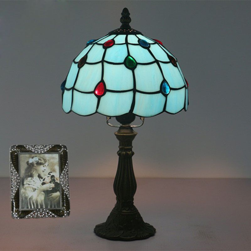 2020 8 Inch Tiffany Mediterranean Blue Glass Table Lamp Dimming