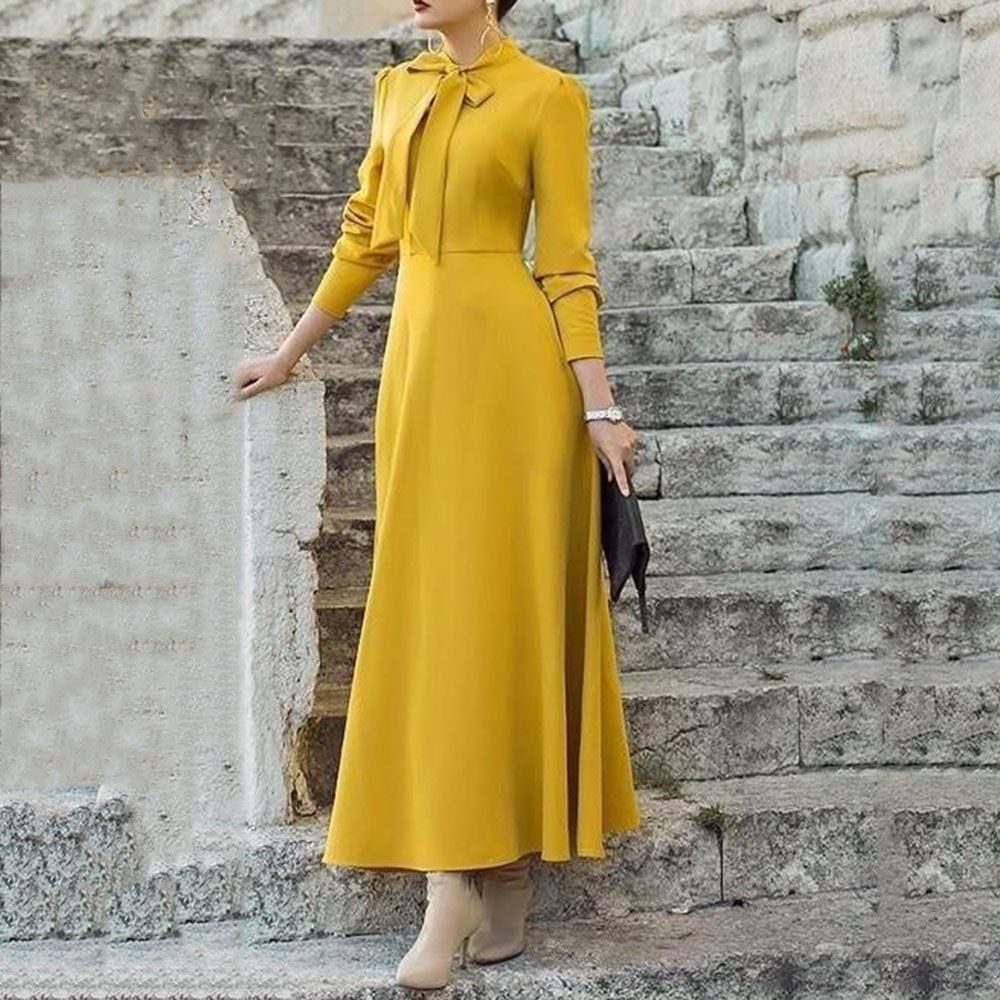 yellow summer long dress